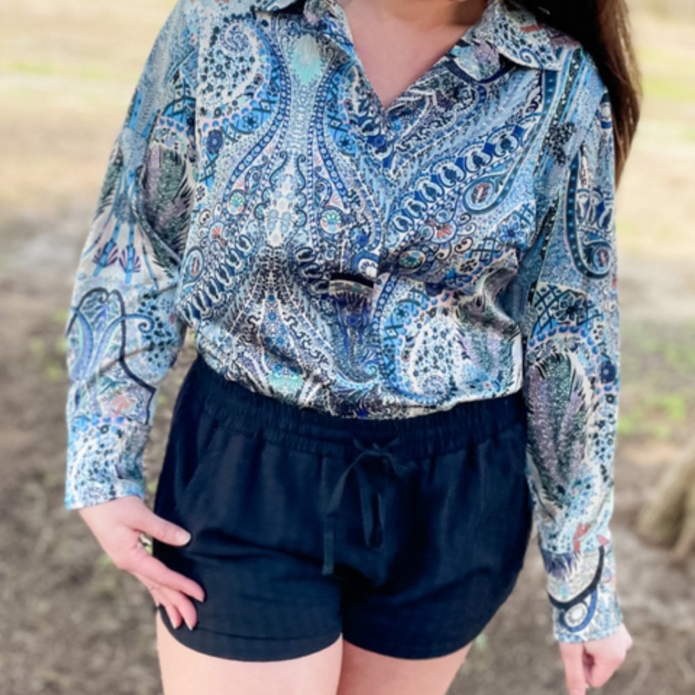 Paisley Blue Satin Top by Anniewear NWT size small